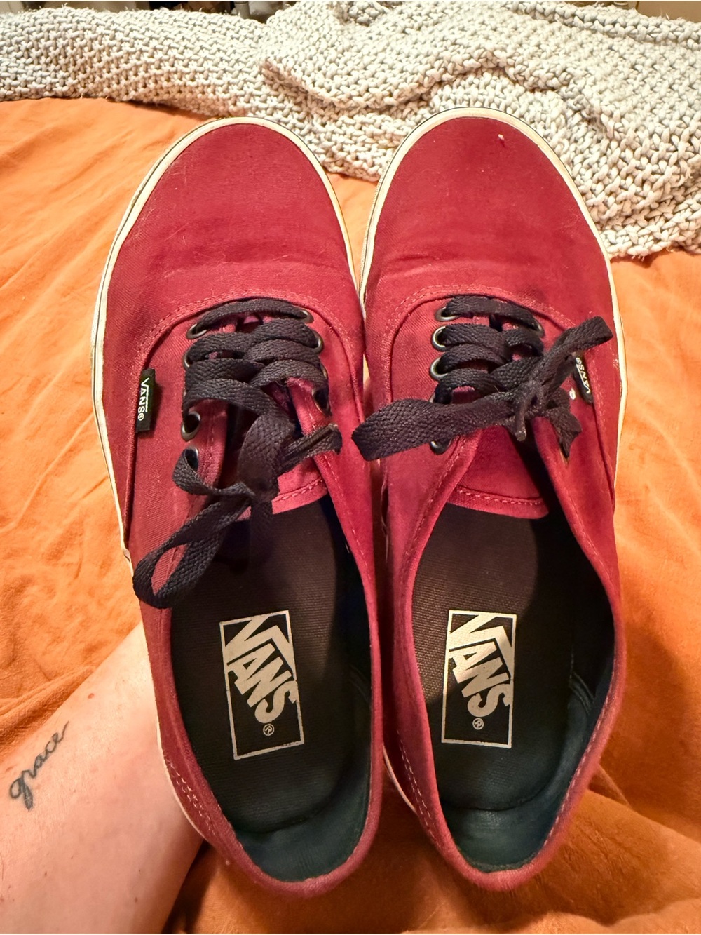Vans Men’s Burgundy Canvas Low-Top Sneakers with Black Laces